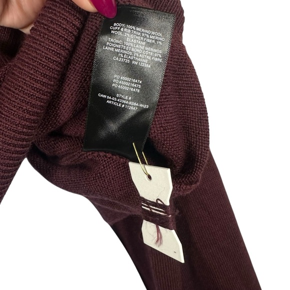 Wilfred Aritzia Clara Merino Wool Waist Sweater Burgundy Collared Knit Size L - Picture 10 of 11